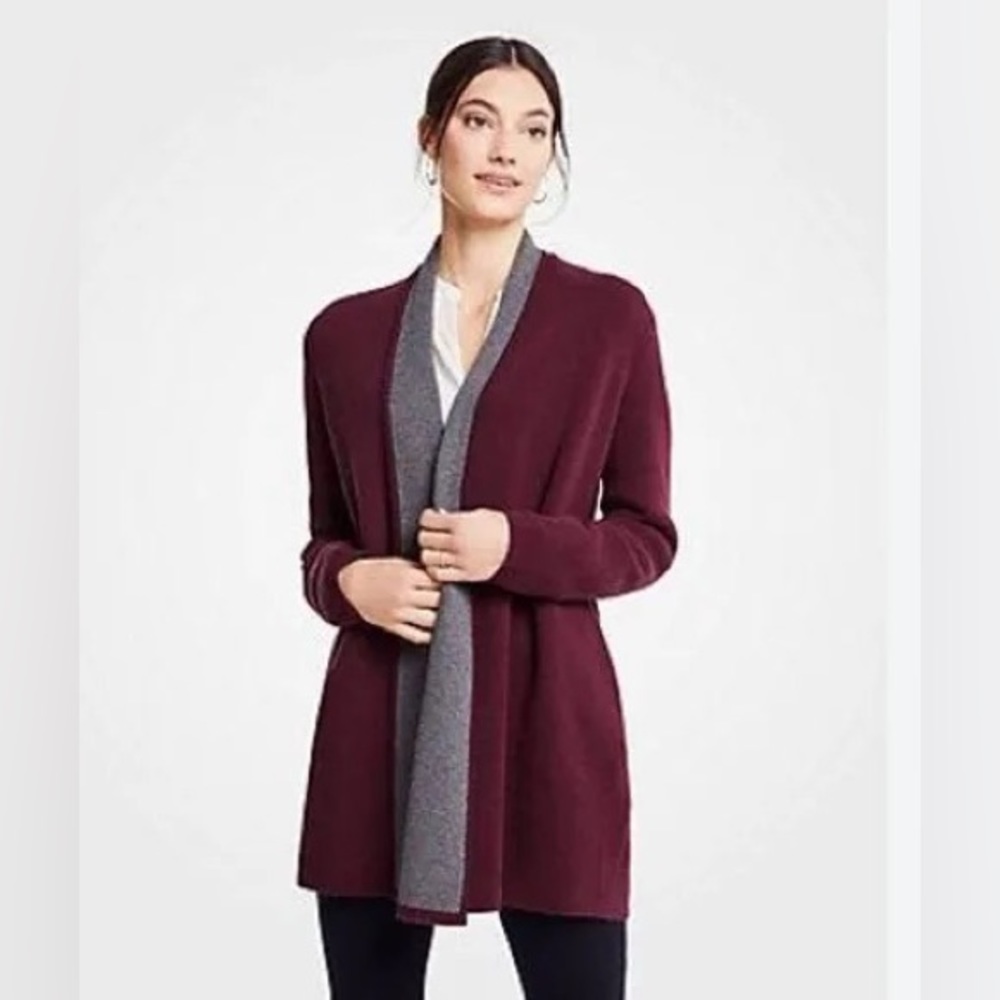 Ann Taylor Two Tone Coatigan Rosy Plum / Gray Size S